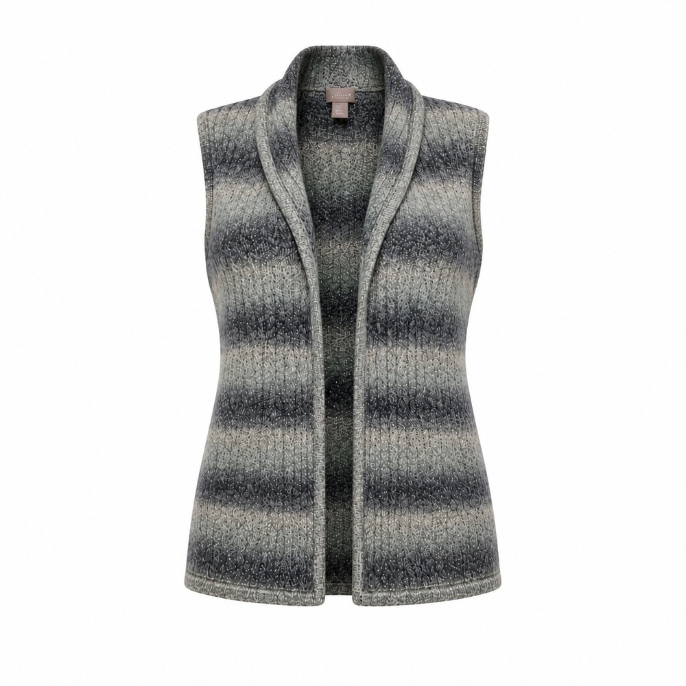 Chico's Ombre Open Front Sweater Vest Duster Marled Blue Gray Size 1 US M